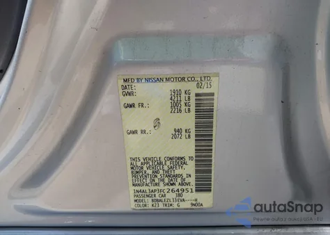 2015 Nissan Altima 2.5 S from USA, damaged, VIN 1N4AL3AP3FC264951